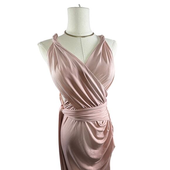 House of CB Dominique Maxi Dress Nude Ruched Backless Wrap | Medium - Picture 12 of 16